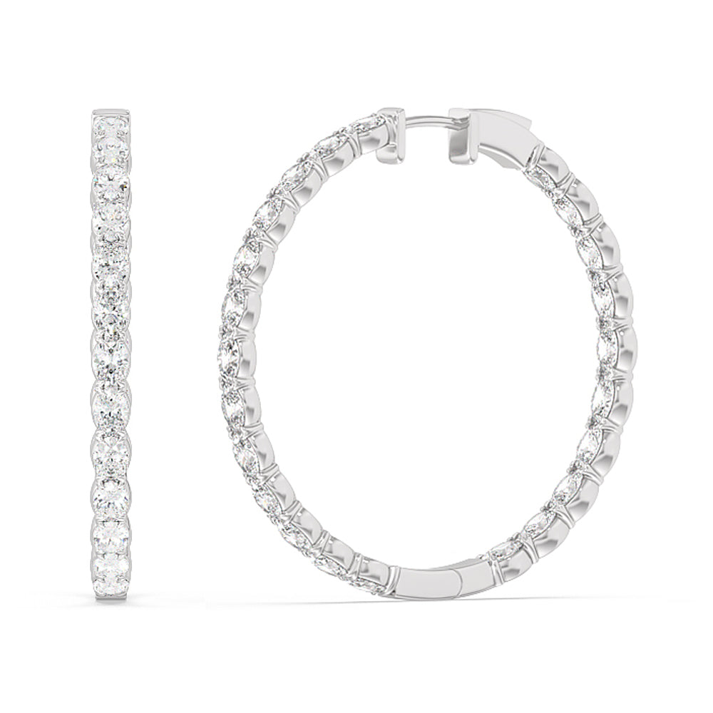 Oval Diamond Inside-Out Large Hoop Earrings with 14KT White Gold / Lab / 7 1/3 Cut Diamond in 14KT White Gold / Lab / 7 1/3 view 1