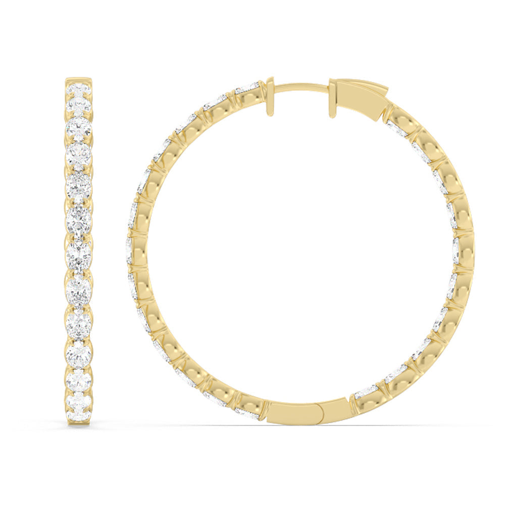 Oval Diamond Inside-Out Large Hoop Earrings with 14KT Yellow Gold / Lab / 7 1/3 Cut Diamond in 14KT Yellow Gold / Lab / 7 1/3 view 2