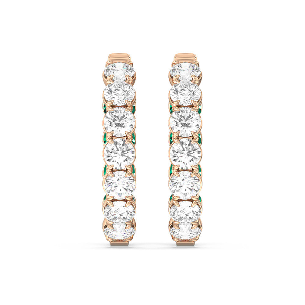 Inside-Out Round Shape Diamond and Created Emerald Hoop Earrings with 14KT Rose Gold Cut Diamond in 14KT Rose Gold view 3