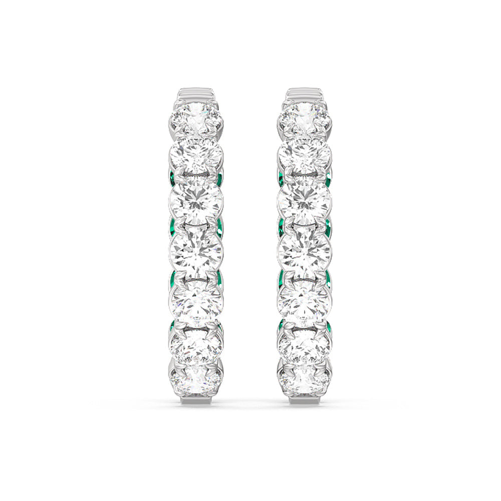 Inside-Out Round Shape Diamond and Created Emerald Hoop Earrings with 14KT White Gold Cut Diamond in 14KT White Gold view 3