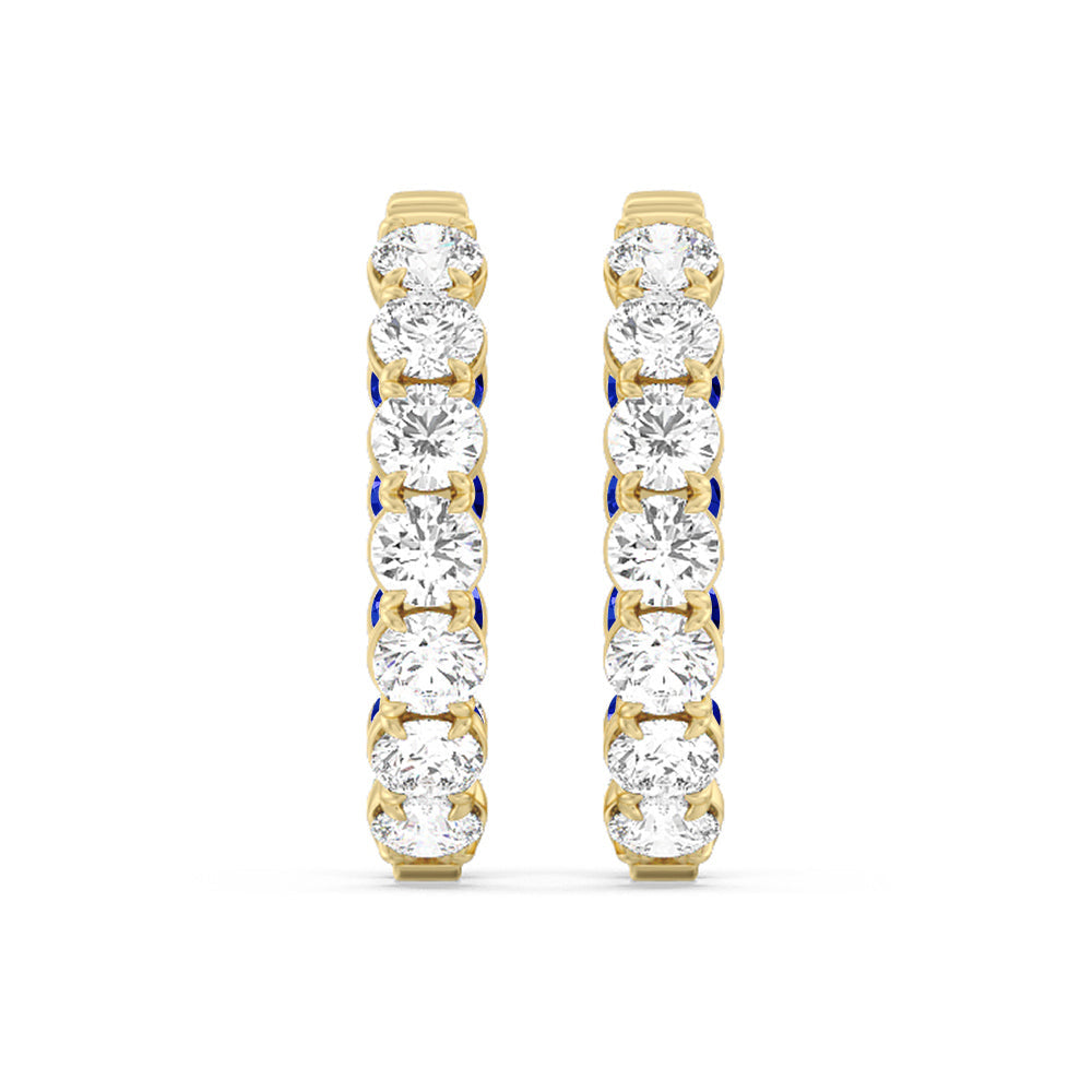 Inside-Out Round Shape Diamond and Created Sapphire Hoop Earrings with 14KT Yellow Gold Cut Diamond in 14KT Yellow Gold view 3