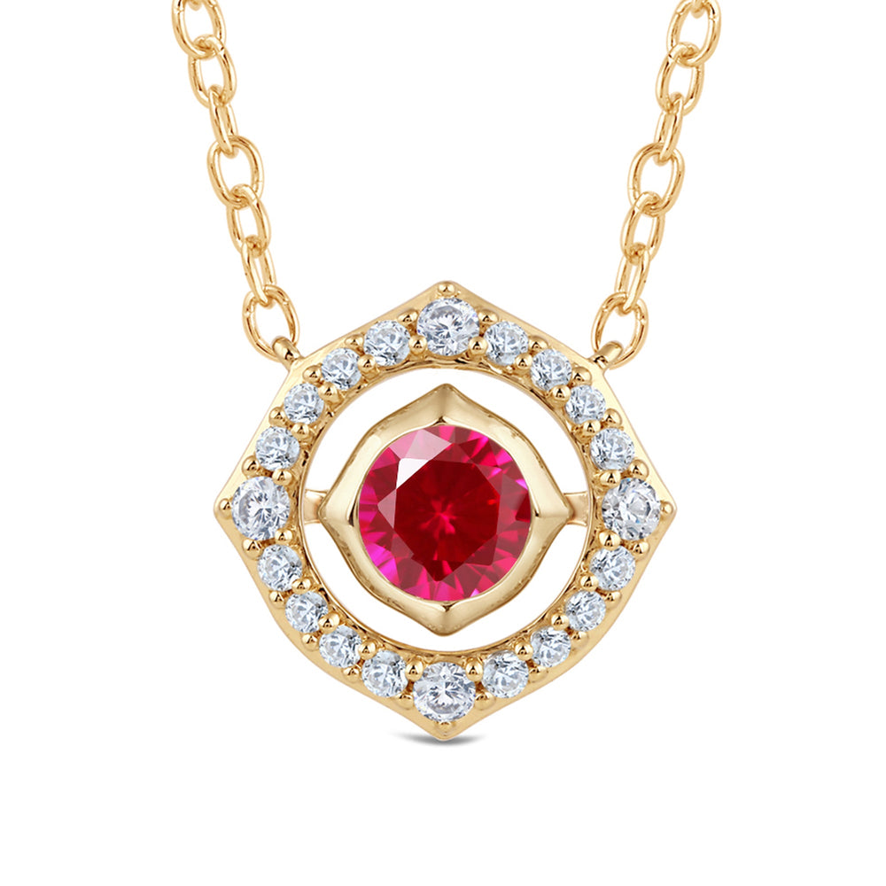 Signature Created Ruby Birthstone Necklace with 4 Cut Diamond in 14KT Yellow Gold view 2
