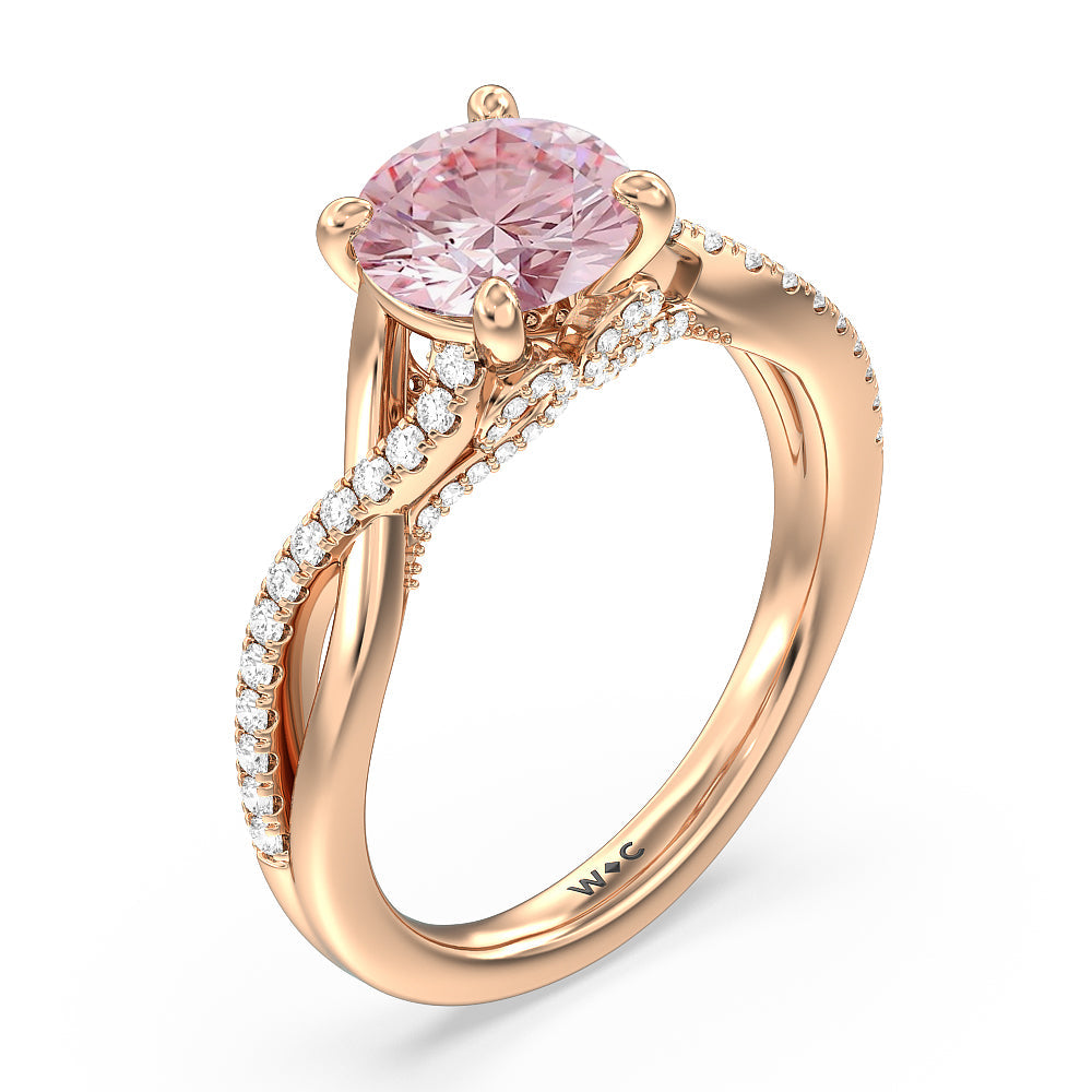 Round Cut Fancy Pink Vintage Glamour Ribbon Swirl Engagement Ring with Lab Grown Diamond in 14KT Rose Gold view 3