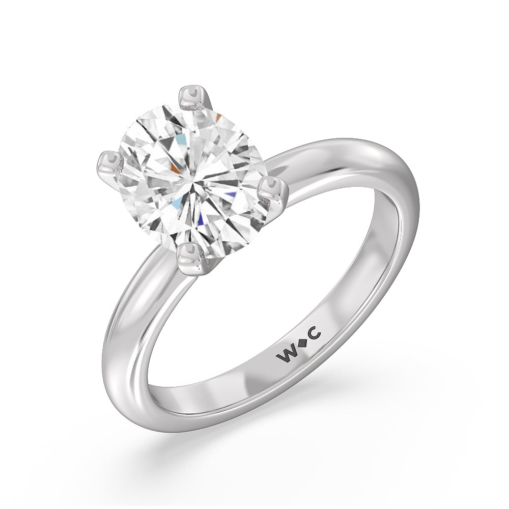 Classic Four Prong Solitaire Diamond Engagement Ring with Oval Cut Diamond in 14KT Platinum view 4