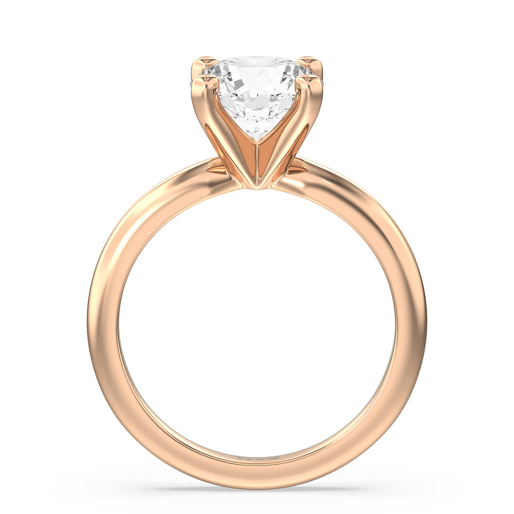 Classic Four Prong Solitaire Diamond Engagement Ring with Round Cut Diamond in 14KT Rose Gold view 3
