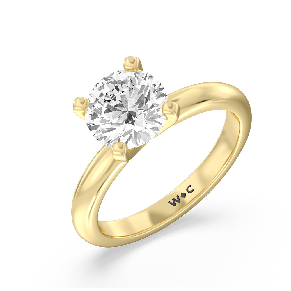 Classic Four Prong Solitaire Diamond Engagement Ring with Round Cut Diamond in 14KT Yellow Gold view 4