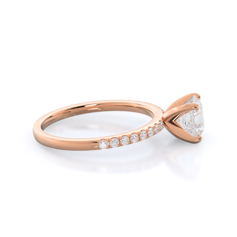 Classic Pave Diamond Engagement Ring with Asscher Cut Diamond in 14KT Rose Gold view 3
