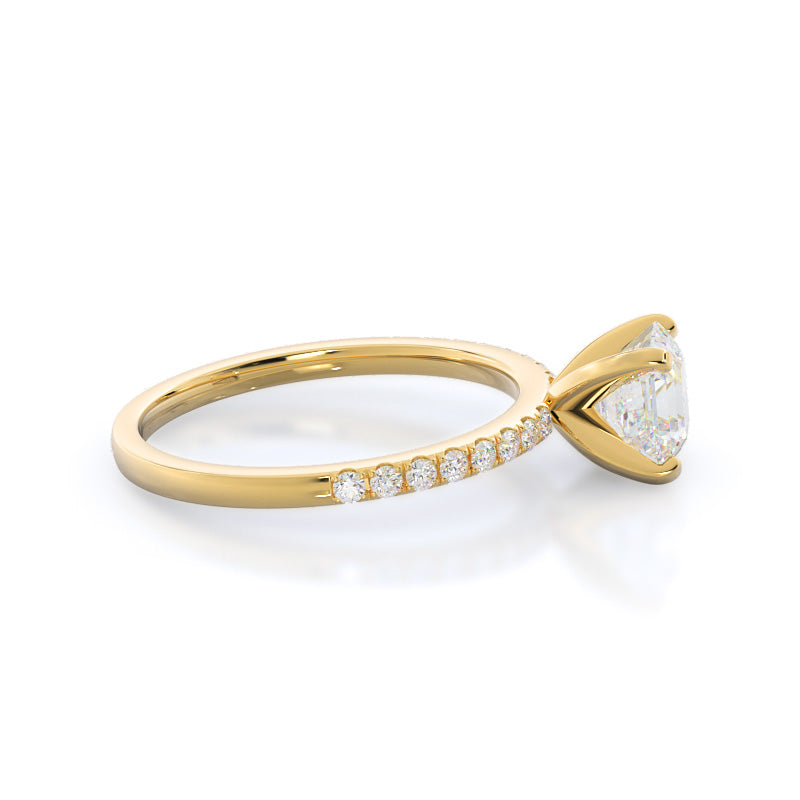 Classic Pave Diamond Engagement Ring with Asscher Cut Diamond in 14KT Yellow Gold view 3