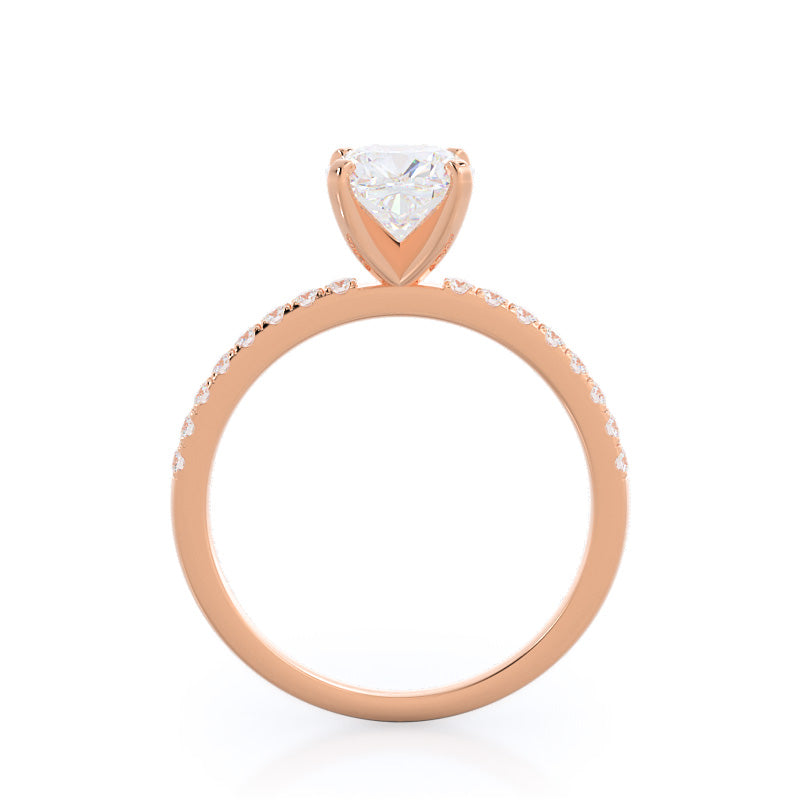 Classic Pave Diamond Engagement Ring with Cushion Cut Diamond in 14KT Rose Gold view 2