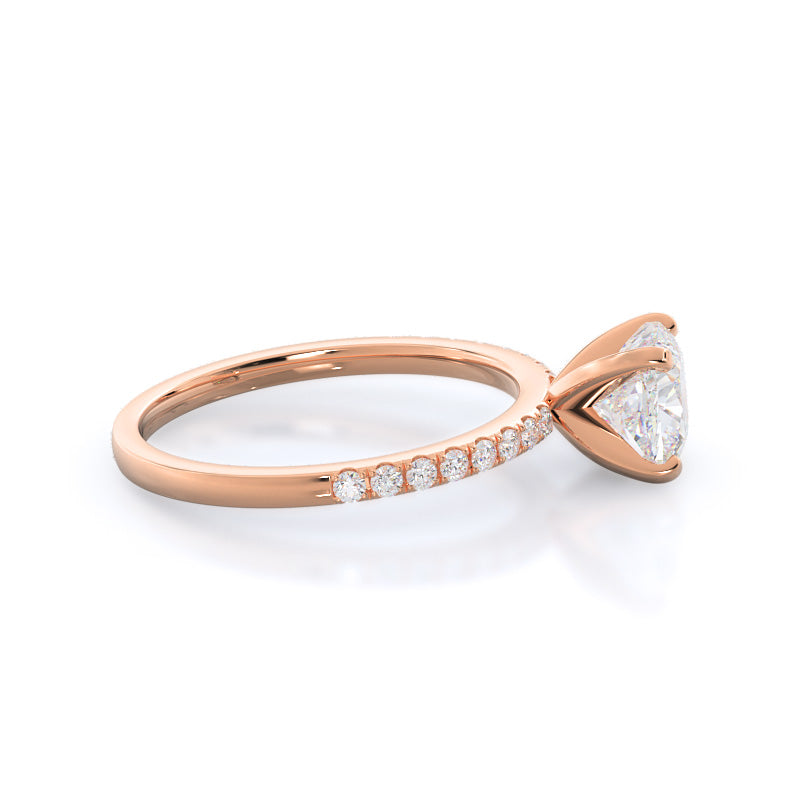 Classic Pave Diamond Engagement Ring with Cushion Cut Diamond in 14KT Rose Gold view 3