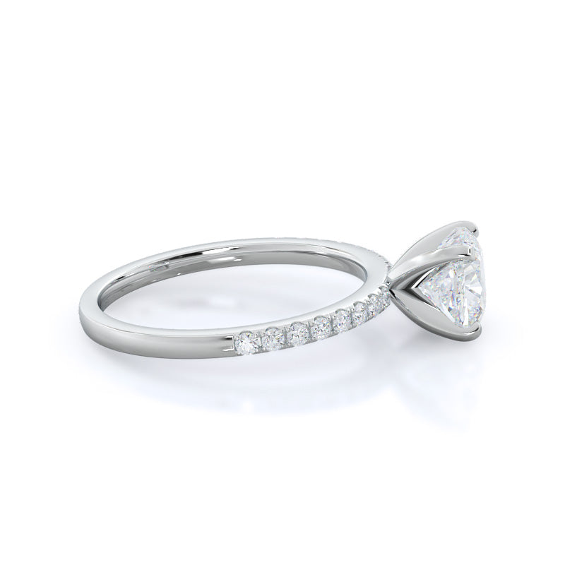 Classic Pave Diamond Engagement Ring with Cushion Cut Diamond in 14KT Platinum view 3