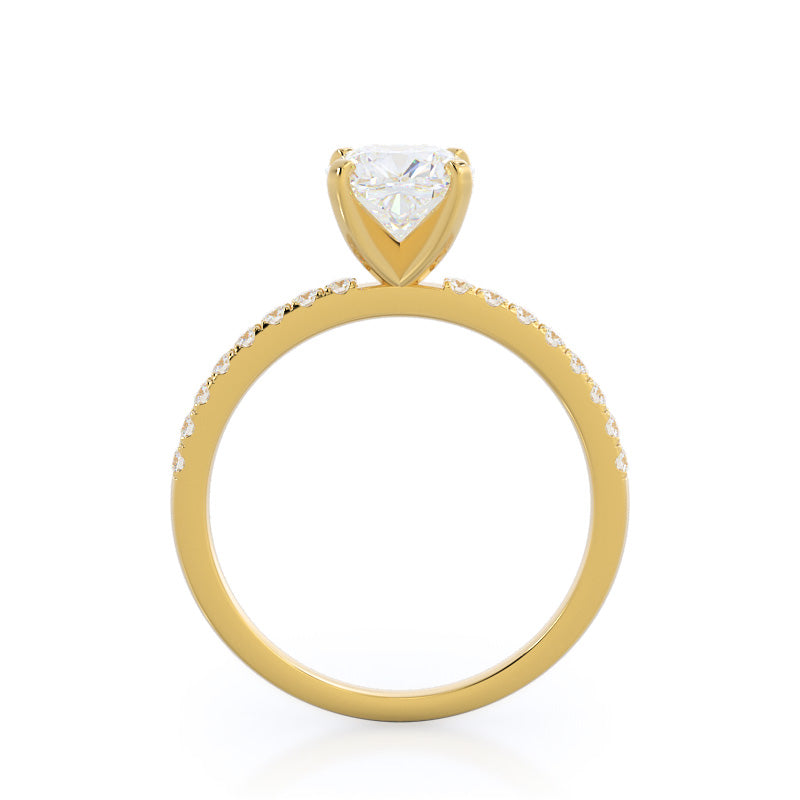 Classic Pave Diamond Engagement Ring with Cushion Cut Diamond in 14KT Yellow Gold view 2