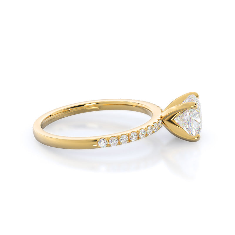 Classic Pave Diamond Engagement Ring with Cushion Cut Diamond in 14KT Yellow Gold view 3