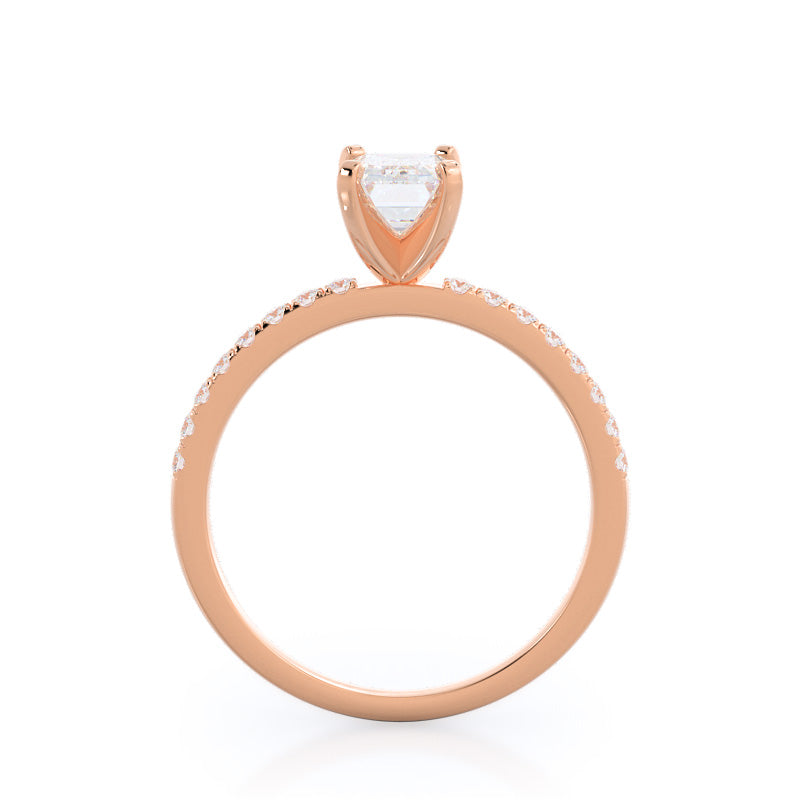 Classic Pave Diamond Engagement Ring with Emerald Cut Diamond in 14KT Rose Gold view 2