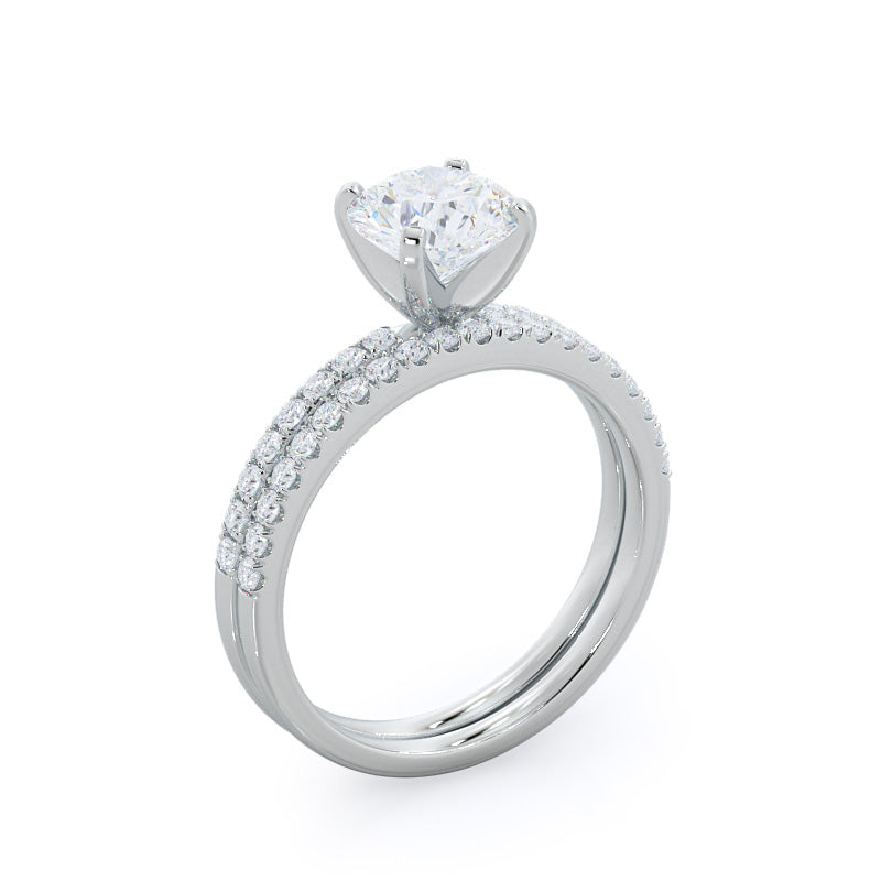 Classic Pave Diamond Engagement Ring with Emerald Cut Diamond in 14KT Platinum view 4