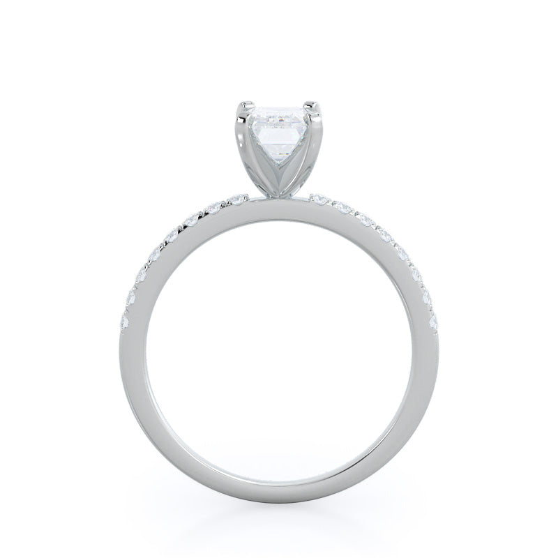 Classic Pave Diamond Engagement Ring with Emerald Cut Diamond in 14KT Platinum view 2