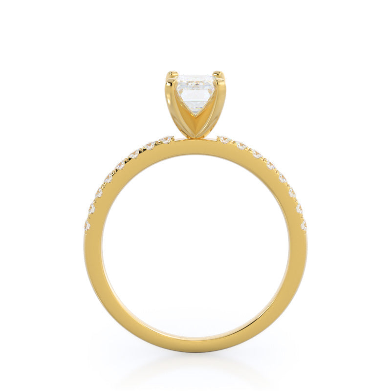 Classic Pave Diamond Engagement Ring with Emerald Cut Diamond in 14KT Yellow Gold view 2