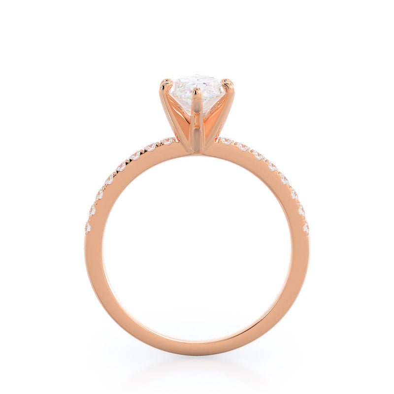 Classic Pave Diamond Engagement Ring with Marquise Cut Diamond in 14KT Rose Gold view 2