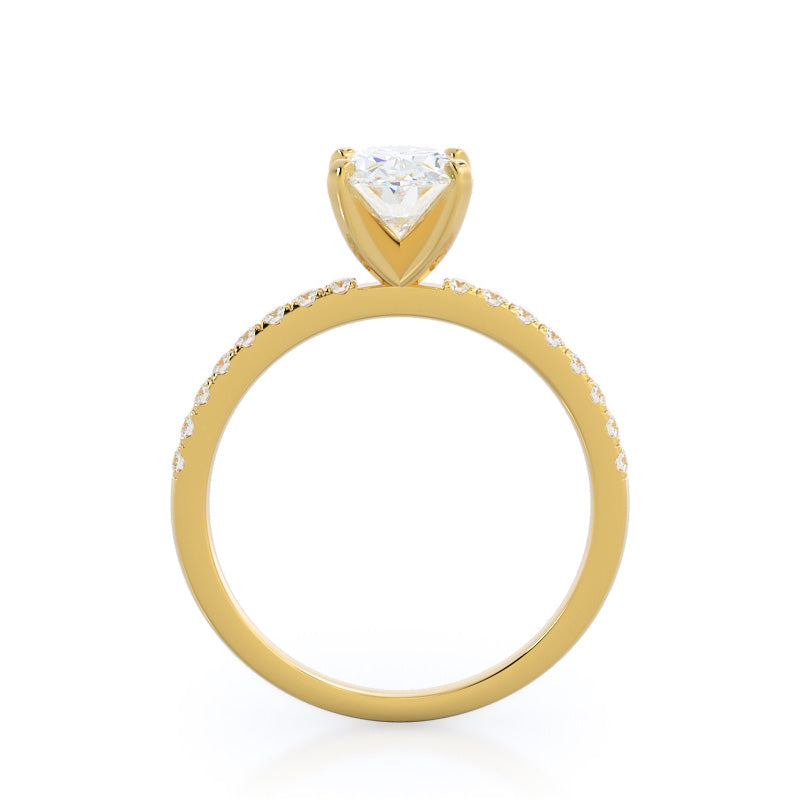 Classic Pave Diamond Engagement Ring with Oval Cut Diamond in 14KT Yellow Gold view 2