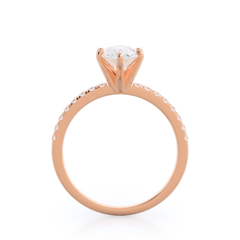 Classic Pave Diamond Engagement Ring with Pear Cut Diamond in 14KT Rose Gold view 2