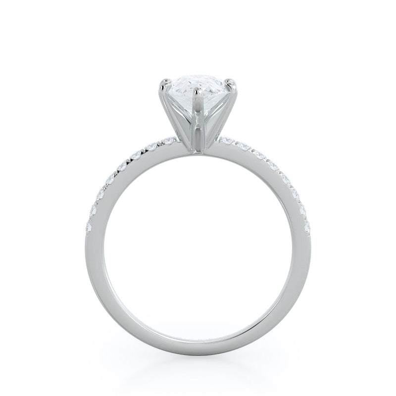 Classic Pave Diamond Engagement Ring with Pear Cut Diamond in 14KT Platinum view 2