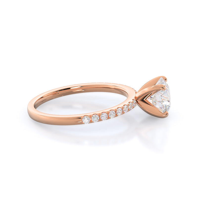Classic Pave Diamond Engagement Ring with Round Cut Diamond in 14KT Rose Gold view 3