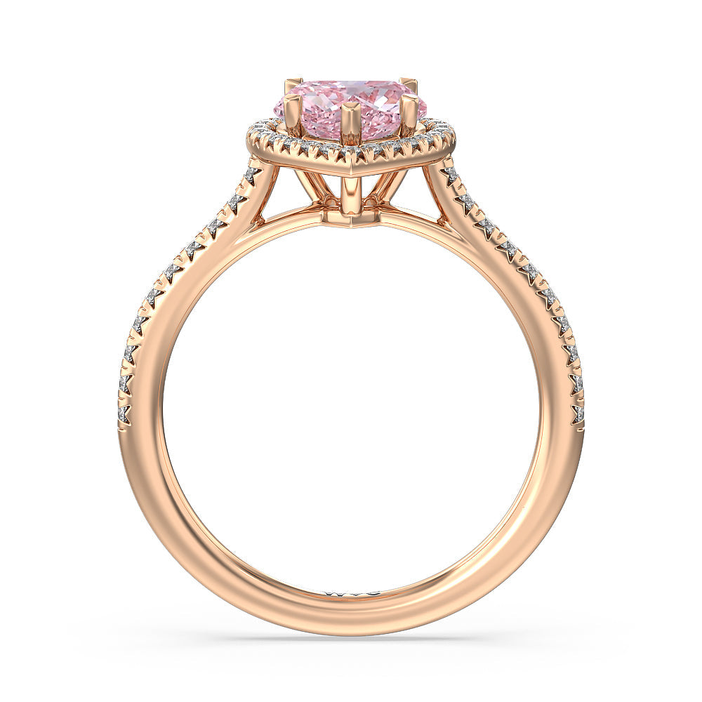 Heart Cut Fancy Pink Cathedral Halo Engagement Ring with Lab Grown Diamond in 14KT Rose Gold view 2
