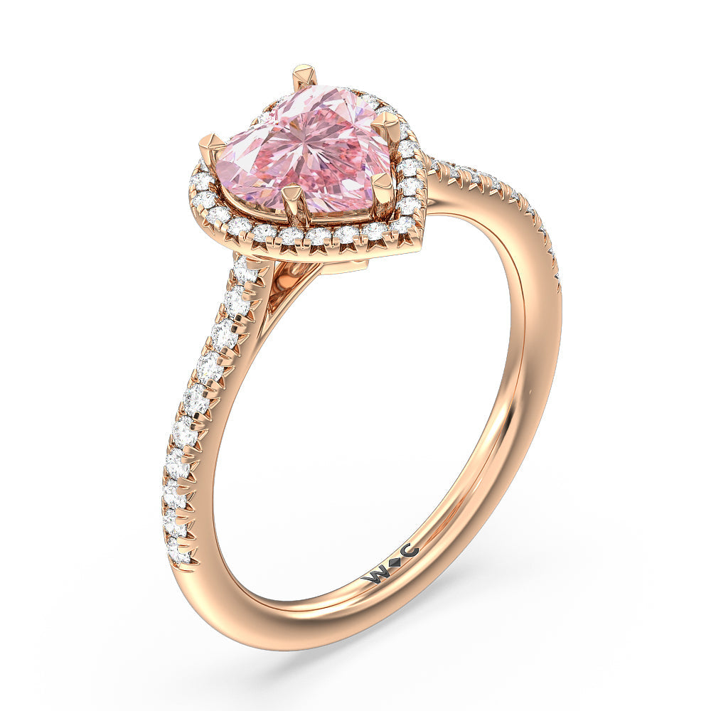 Heart Cut Fancy Pink Cathedral Halo Engagement Ring with Lab Grown Diamond in 14KT Rose Gold view 3