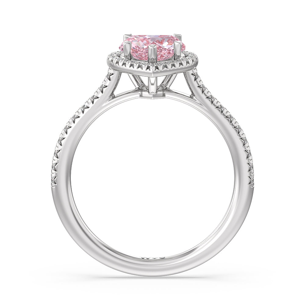 Heart Cut Fancy Pink Cathedral Halo Engagement Ring with Lab Grown Diamond in 14KT Platinum view 2