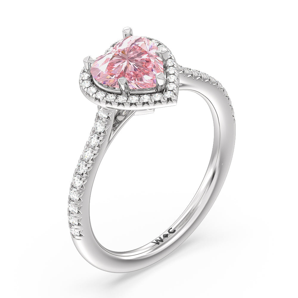 Heart Cut Fancy Pink Cathedral Halo Engagement Ring with Lab Grown Diamond in 14KT Platinum view 3
