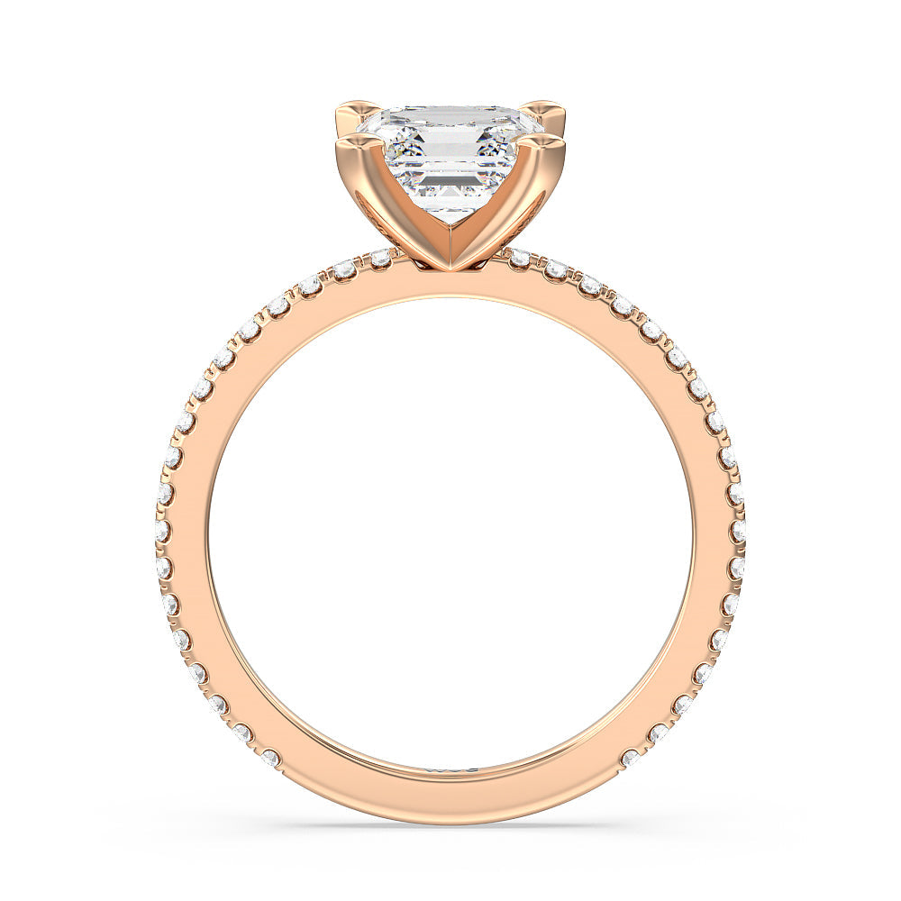 Ara Traditional Pave Diamond Engagement Ring with Asscher Cut Diamond in 14KT Rose Gold view 2