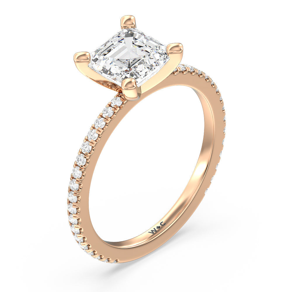 Ara Traditional Pave Diamond Engagement Ring with Asscher Cut Diamond in 14KT Rose Gold view 3