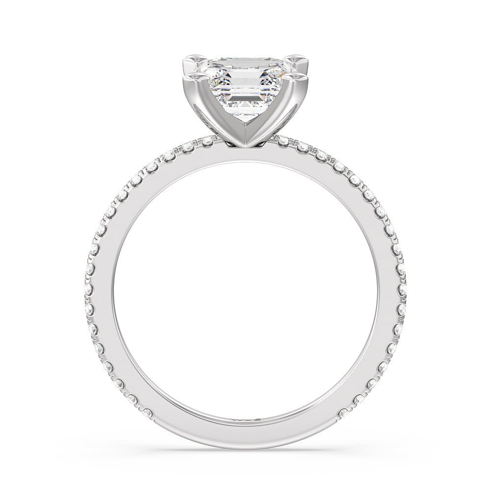 Ara Traditional Pave Diamond Engagement Ring with Asscher Cut Diamond in 14KT Platinum view 2