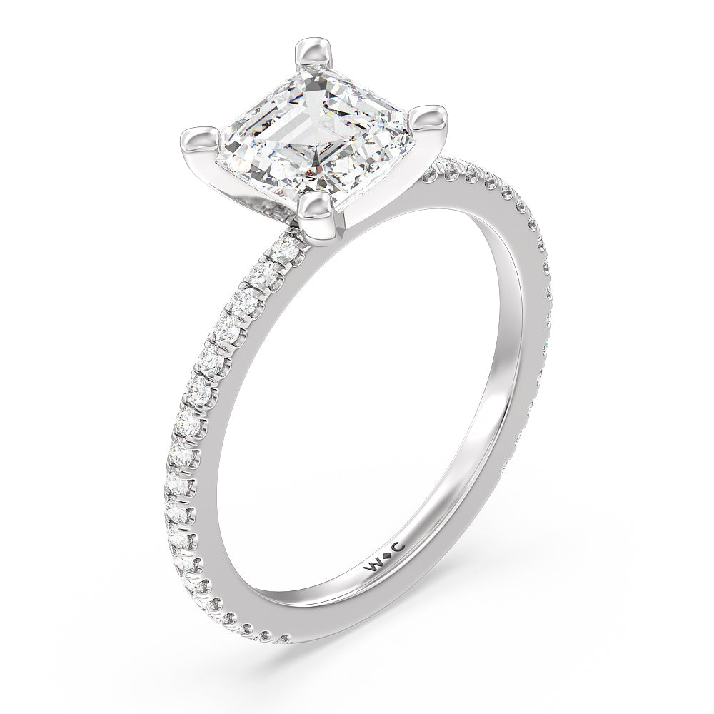 Ara Traditional Pave Diamond Engagement Ring with Asscher Cut Diamond in 14KT Platinum view 3