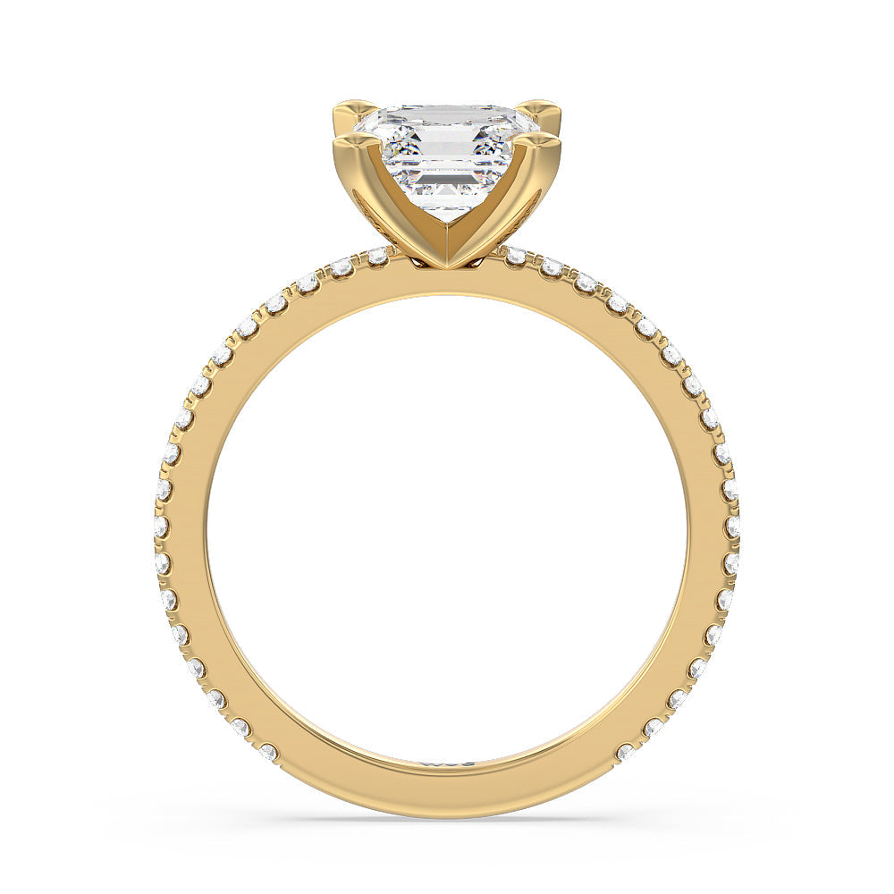 Ara Traditional Pave Diamond Engagement Ring with Asscher Cut Diamond in 14KT Yellow Gold view 2