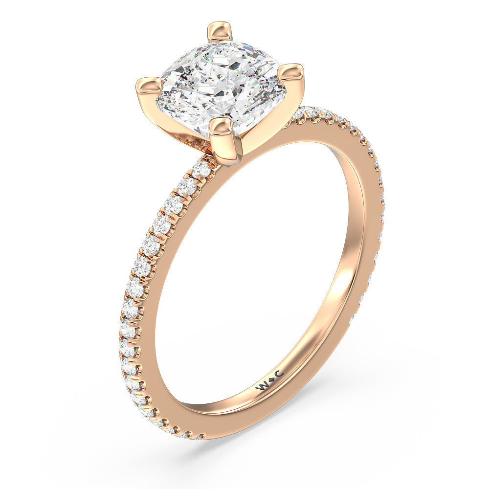 Ara Traditional Pave Diamond Engagement Ring with Cushion Cut Diamond in 14KT Rose Gold view 3