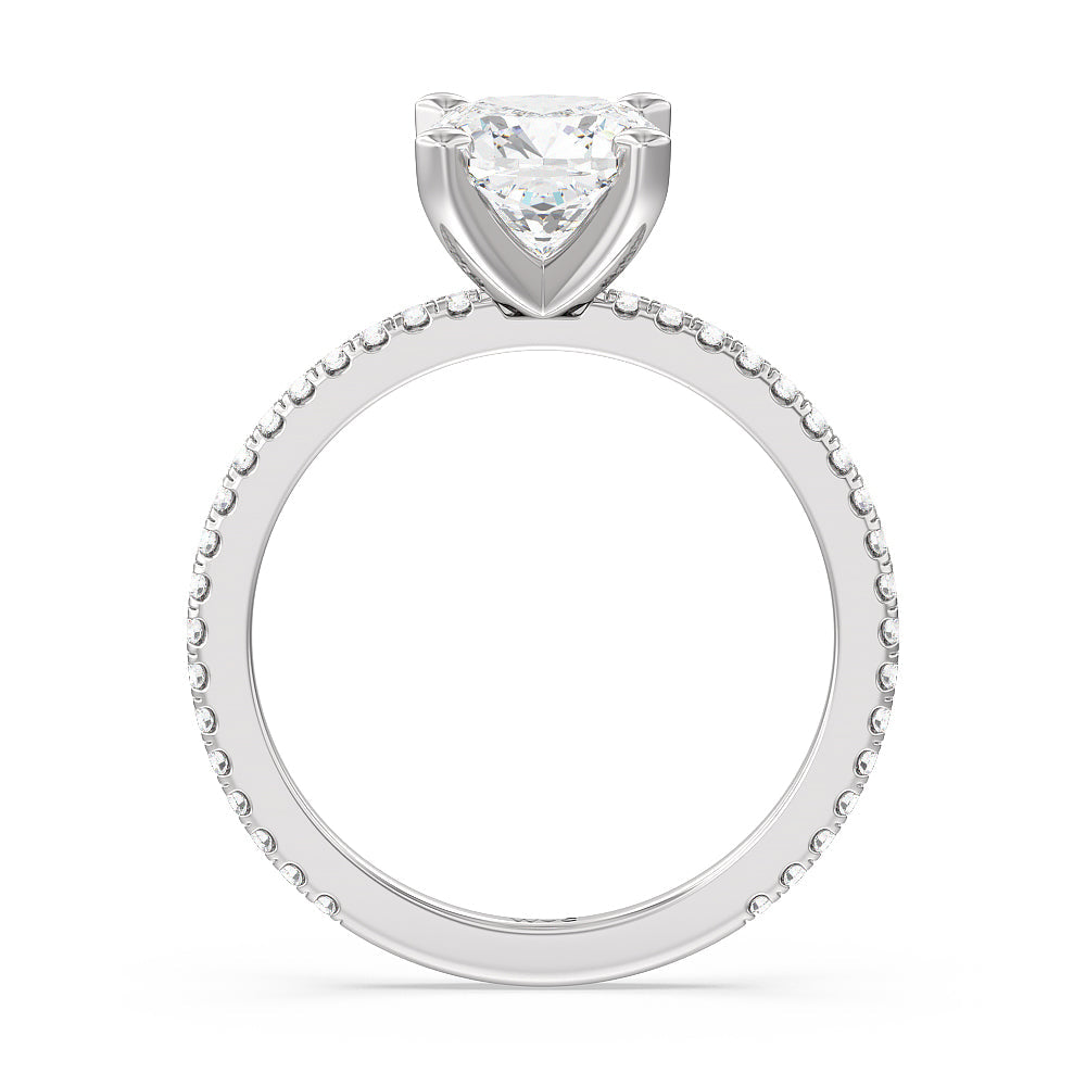 Ara Traditional Pave Diamond Engagement Ring with Cushion Cut Diamond in 14KT Platinum view 2
