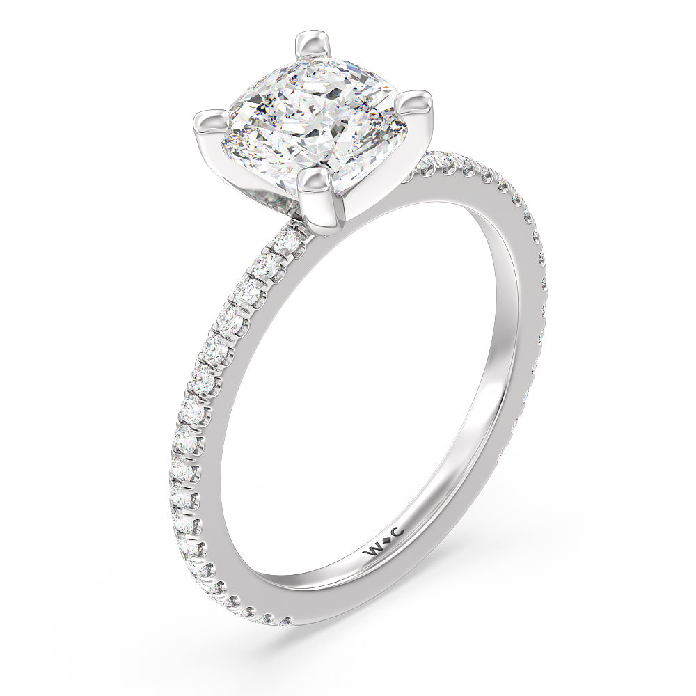 Ara Traditional Pave Diamond Engagement Ring with Cushion Cut Diamond in 14KT Platinum view 3
