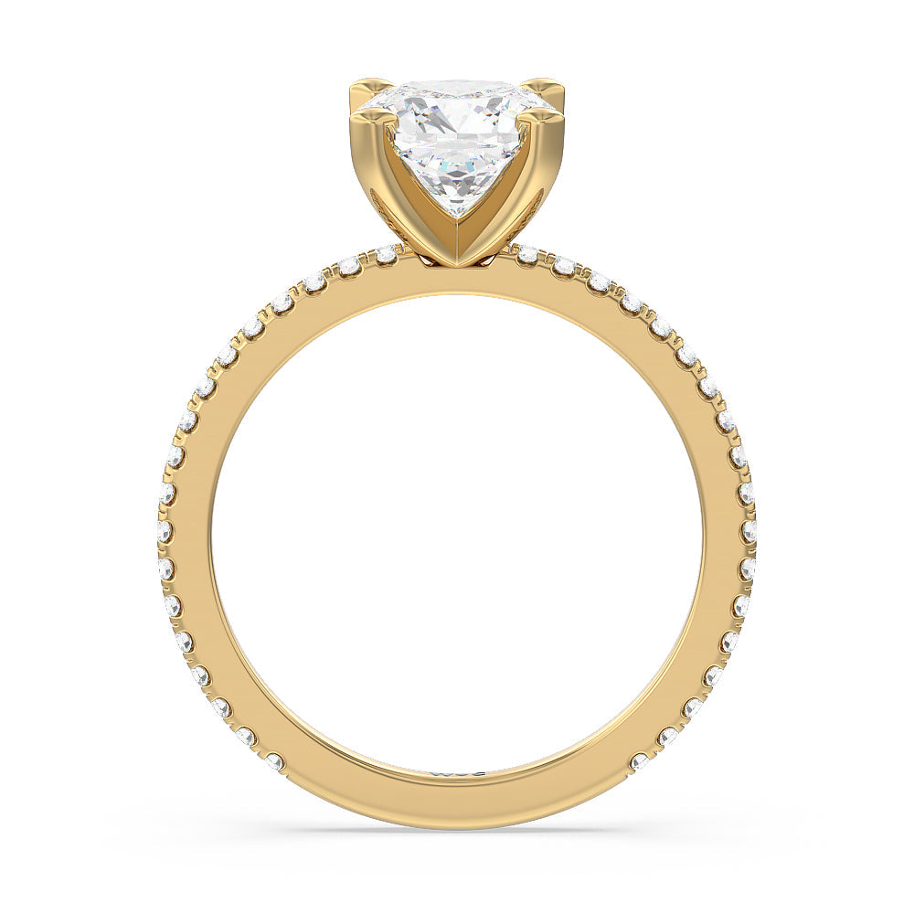 Ara Traditional Pave Diamond Engagement Ring with Cushion Cut Diamond in 14KT Yellow Gold view 2