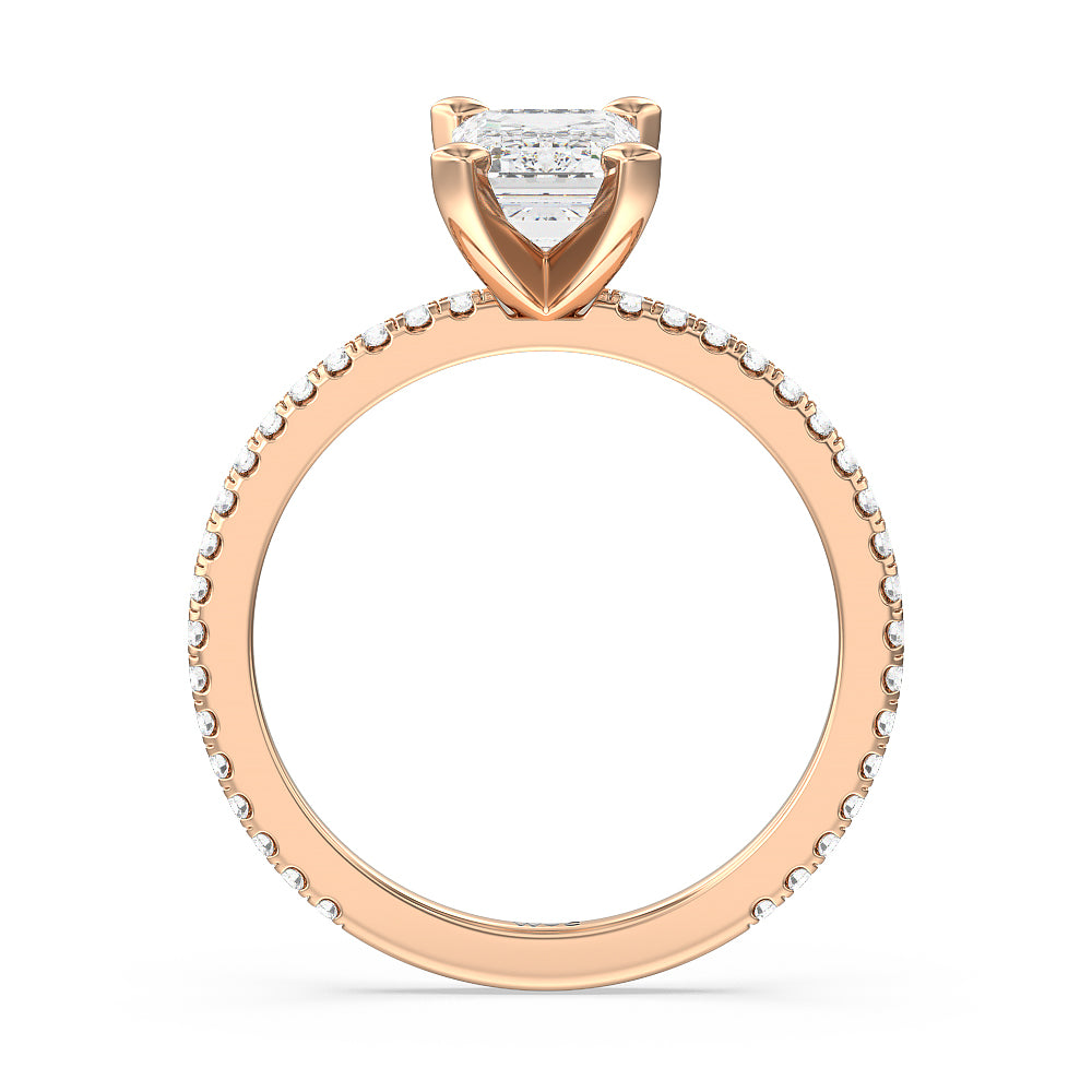 Ara Traditional Pave Diamond Engagement Ring with Emerald Cut Diamond in 14KT Rose Gold view 2