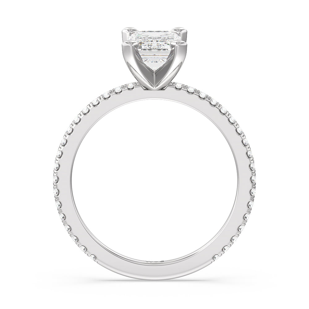 Ara Traditional Pave Diamond Engagement Ring with Emerald Cut Diamond in 14KT Platinum view 2