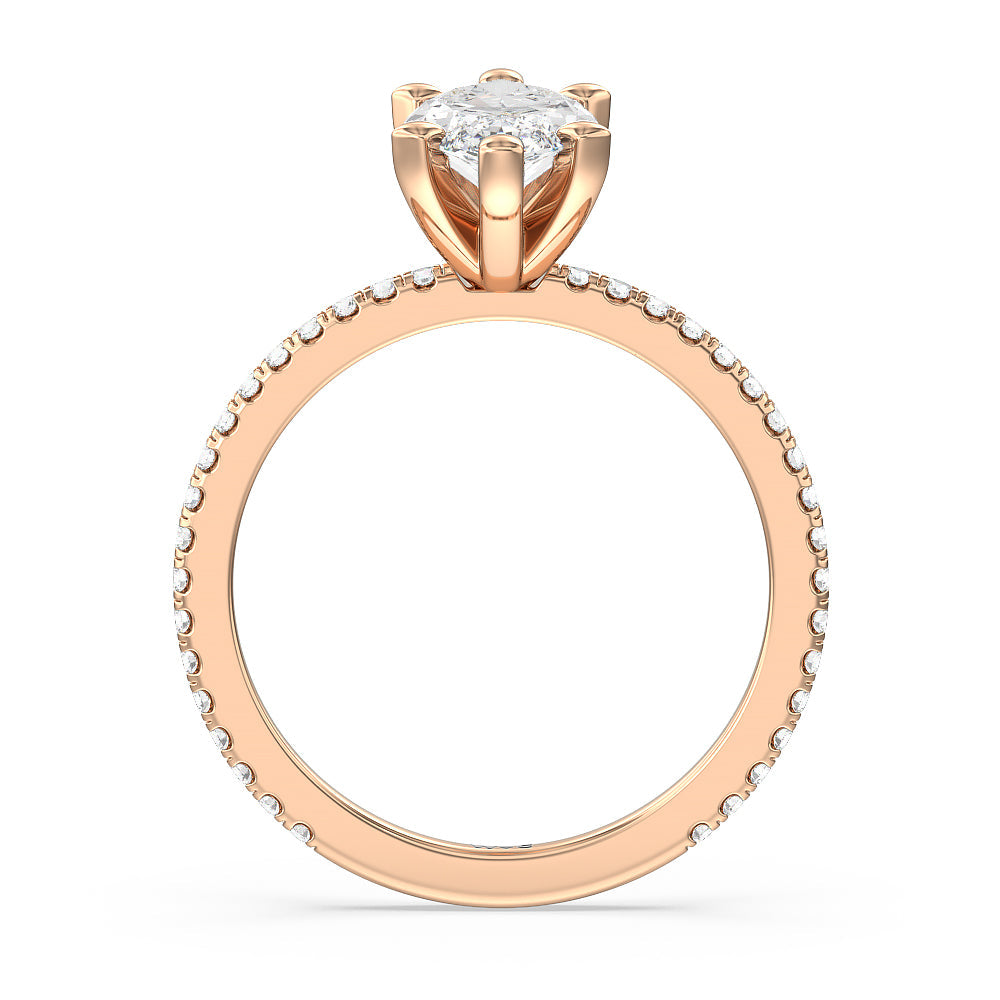 Ara Traditional Pave Diamond Engagement Ring with Marquise Cut Diamond in 14KT Rose Gold view 2