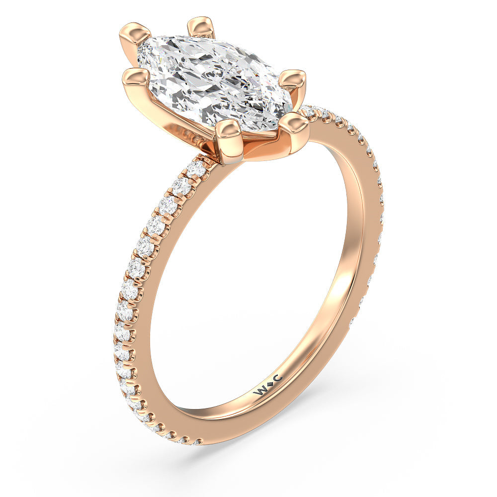 Ara Traditional Pave Diamond Engagement Ring with Marquise Cut Diamond in 14KT Rose Gold view 3
