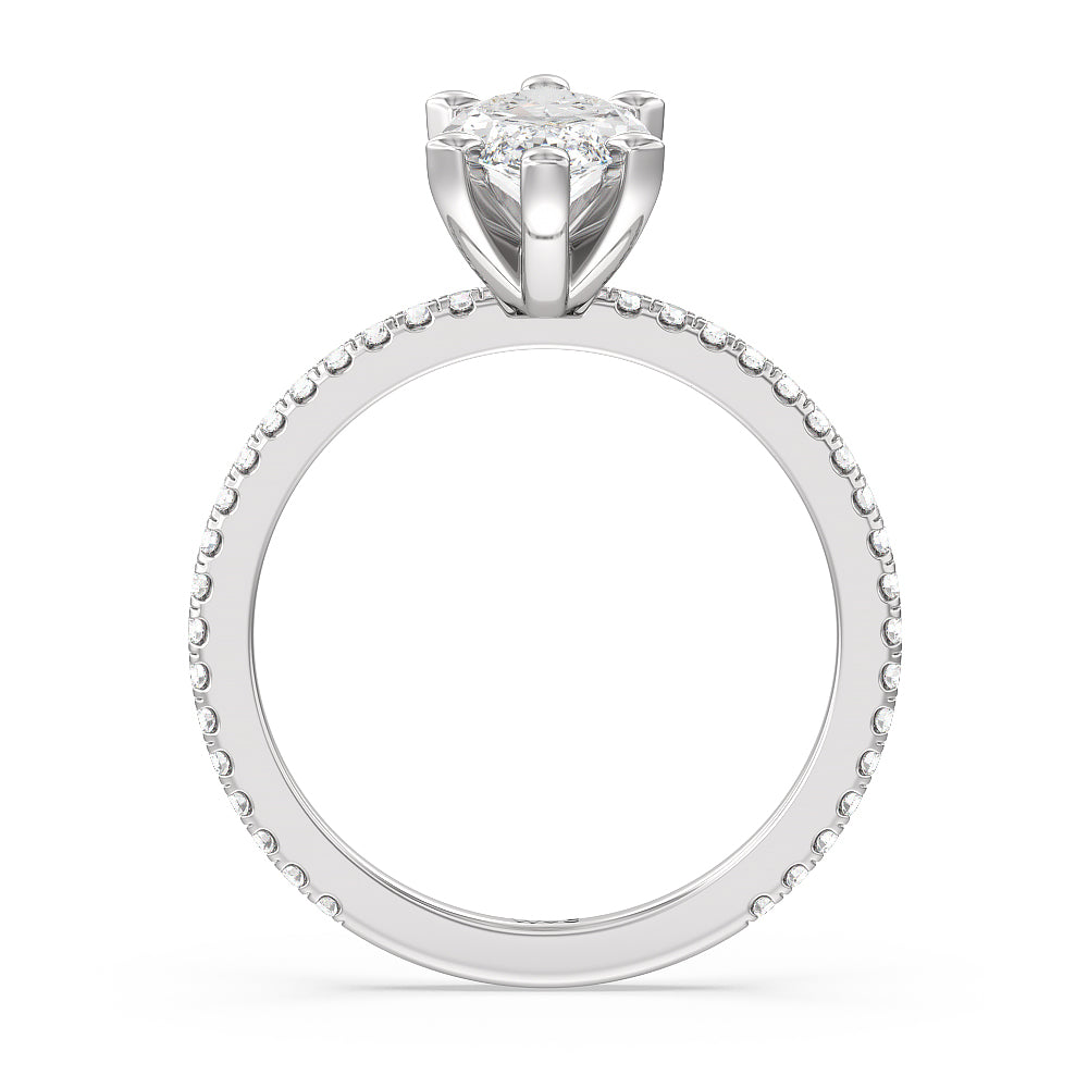 Ara Traditional Pave Diamond Engagement Ring with Marquise Cut Diamond in 14KT Platinum view 2