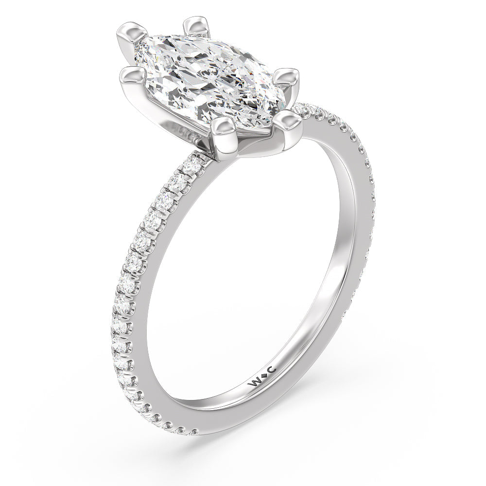 Ara Traditional Pave Diamond Engagement Ring with Marquise Cut Diamond in 14KT Platinum view 3