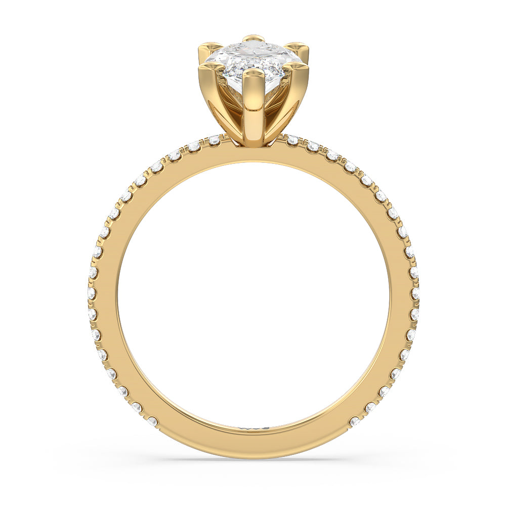 Ara Traditional Pave Diamond Engagement Ring with Marquise Cut Diamond in 14KT Yellow Gold view 2