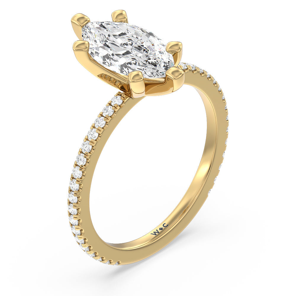 Ara Traditional Pave Diamond Engagement Ring with Marquise Cut Diamond in 14KT Yellow Gold view 3