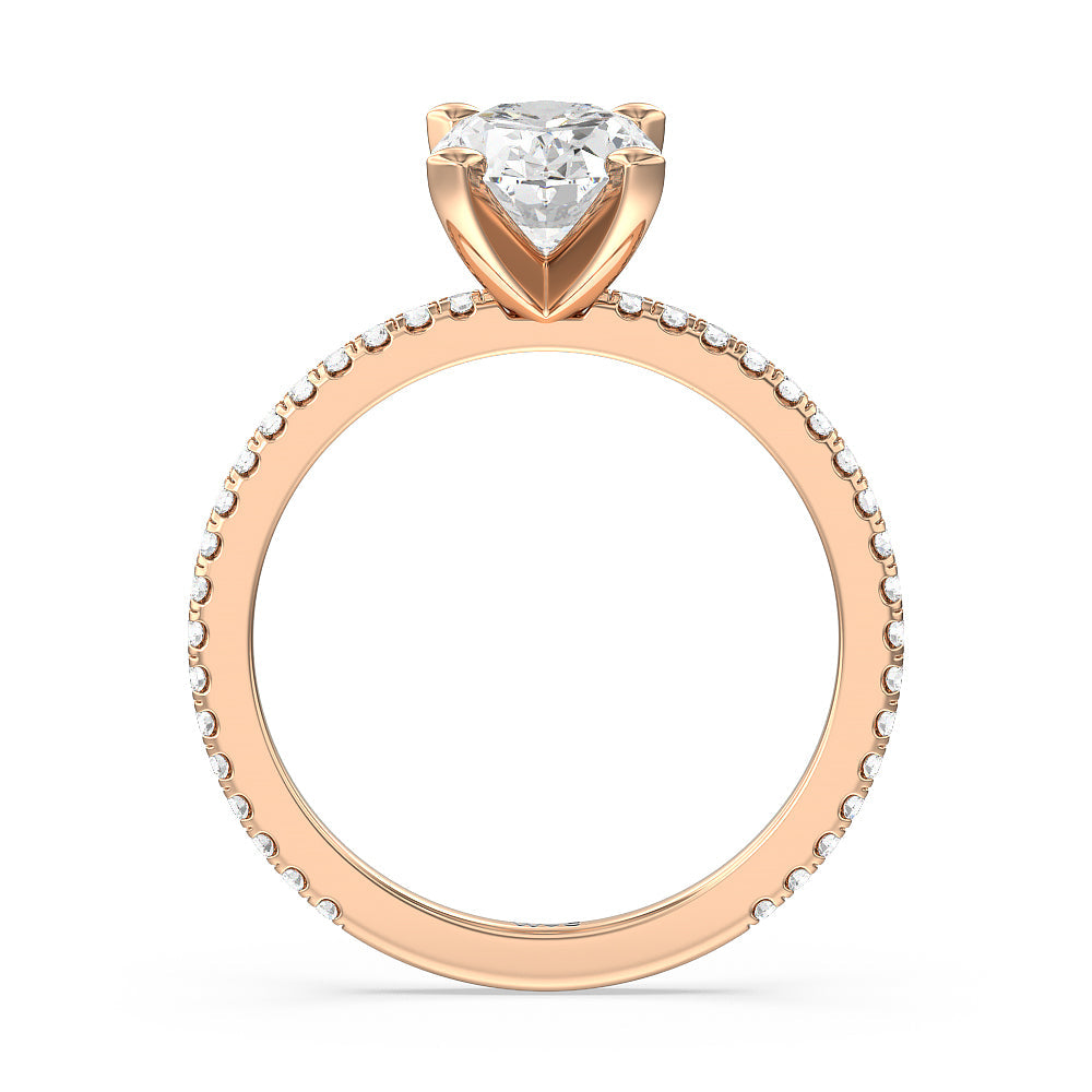 Ara Traditional Pave Diamond Engagement Ring with Oval Cut Diamond in 14KT Rose Gold view 2