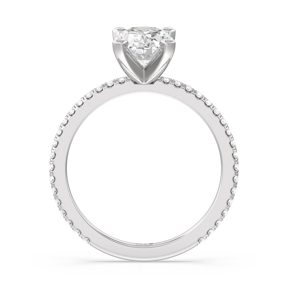 Ara Traditional Pave Diamond Engagement Ring with Oval Cut Diamond in 14KT Platinum view 2