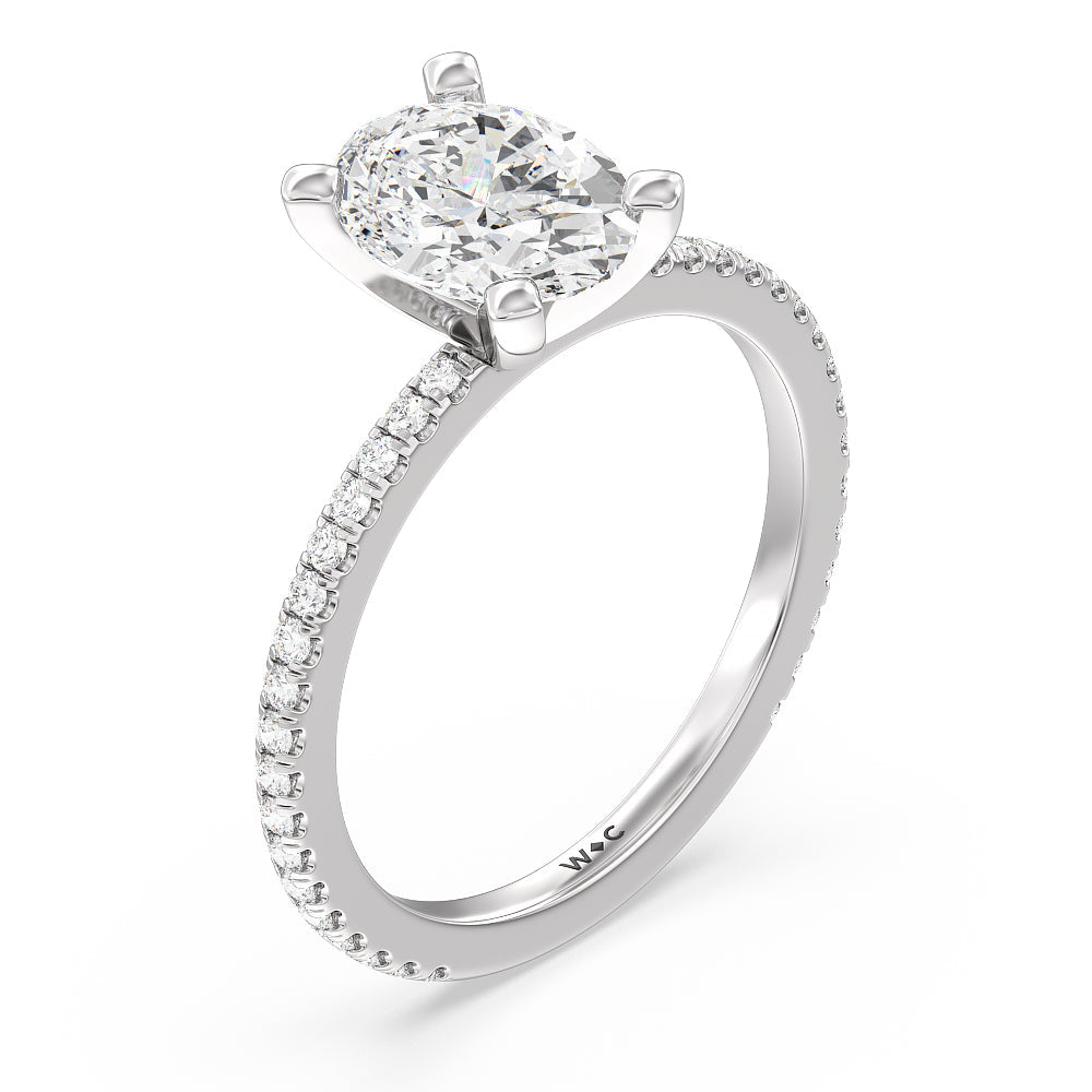Ara Traditional Pave Diamond Engagement Ring with Oval Cut Diamond in 14KT Platinum view 3